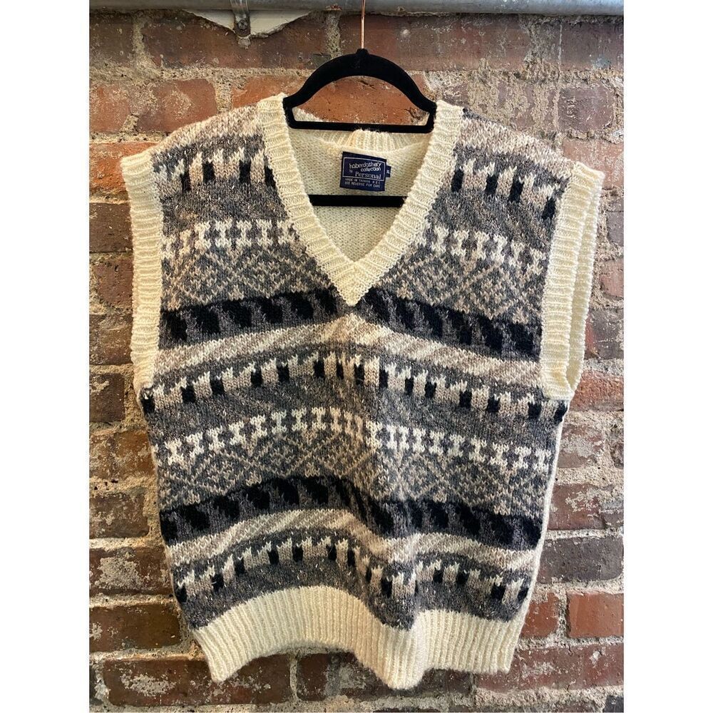-haberdashery collection by Personal-  Retro Soft Wool Blend Cream/Gray Sweater